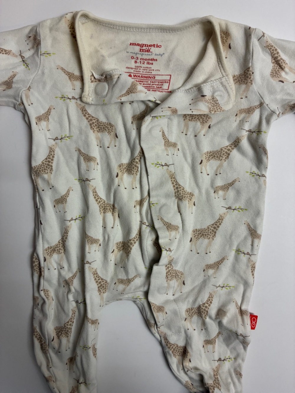 Magnetic Me Cream Giraffe-Print Footie with Neutral Brown Details